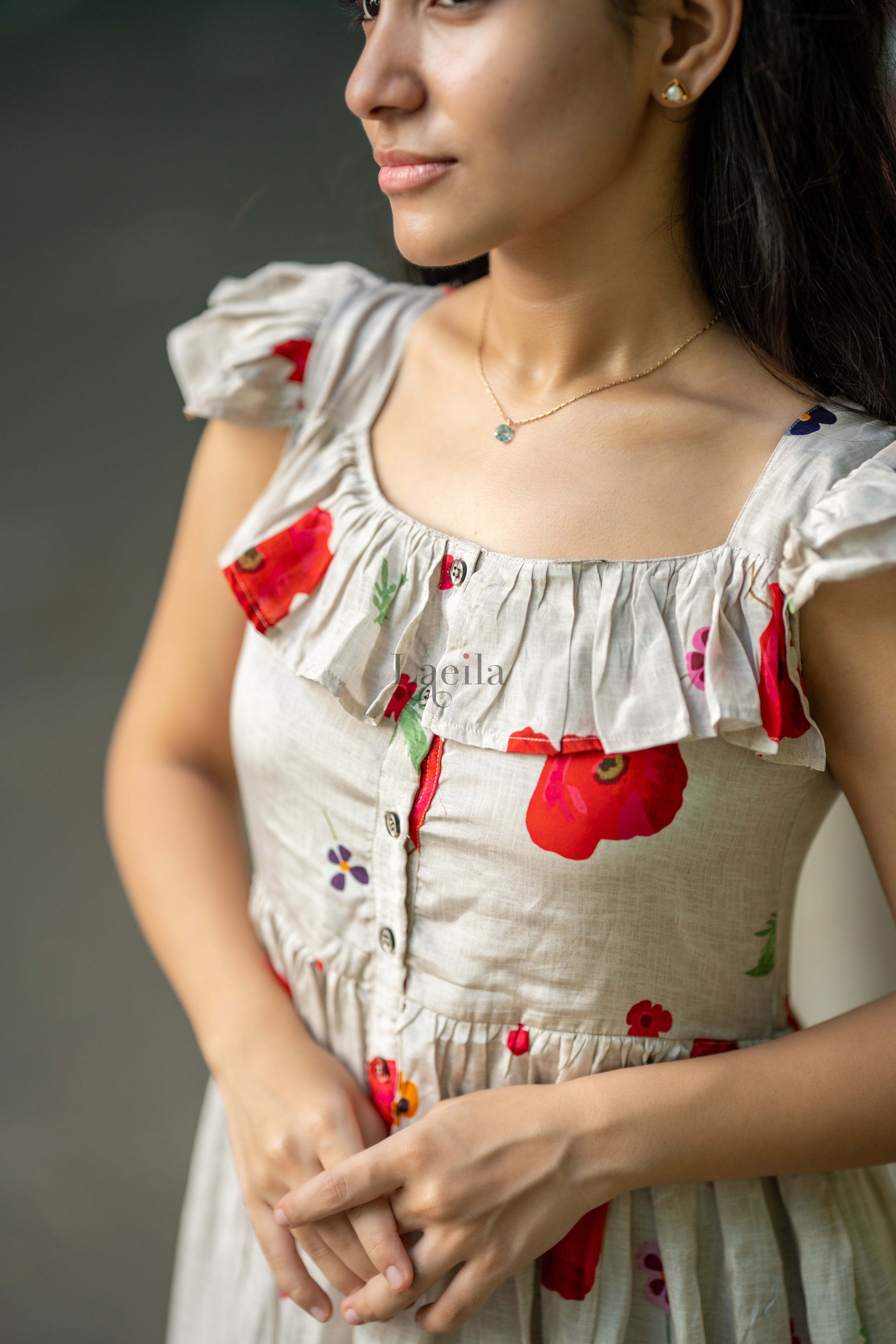 White with red flower maxi
